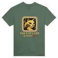 The Cat Lady Gold Emblem T-Shirt — close-up