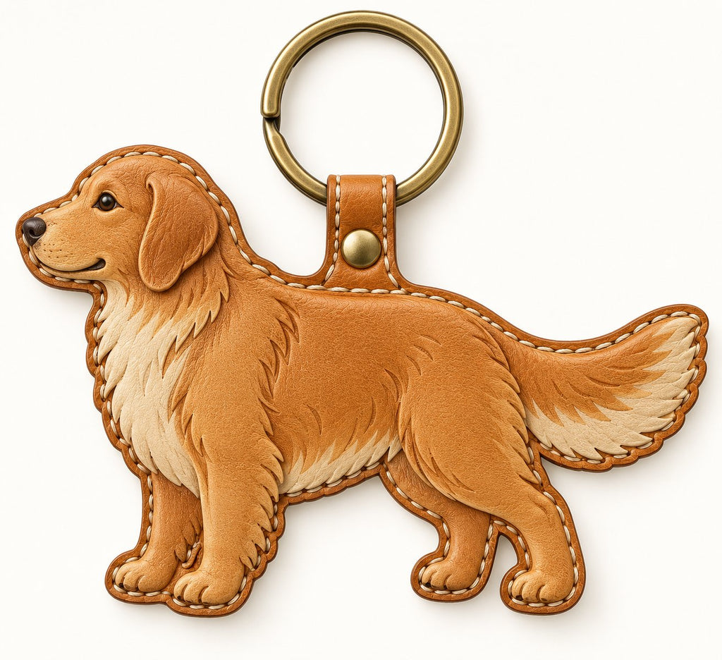 Full-body retriever leather keychain