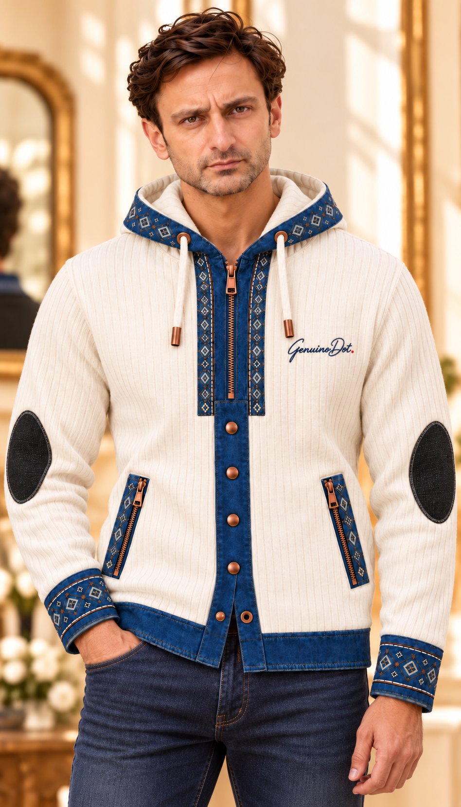 GenuinoDot hooded snap jacket – model shot