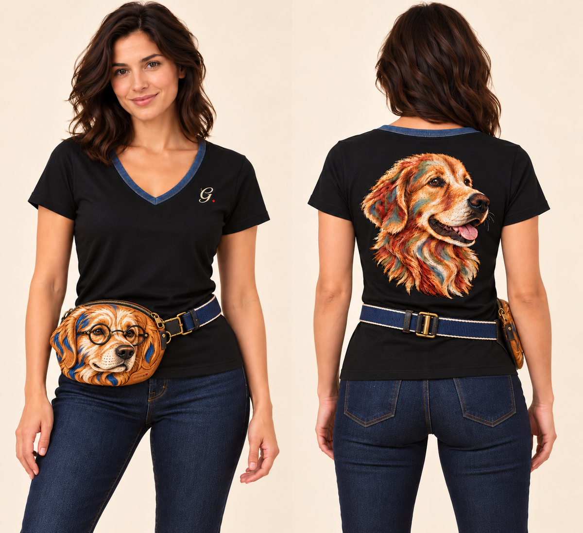 V-neck tee with retriever back graphic