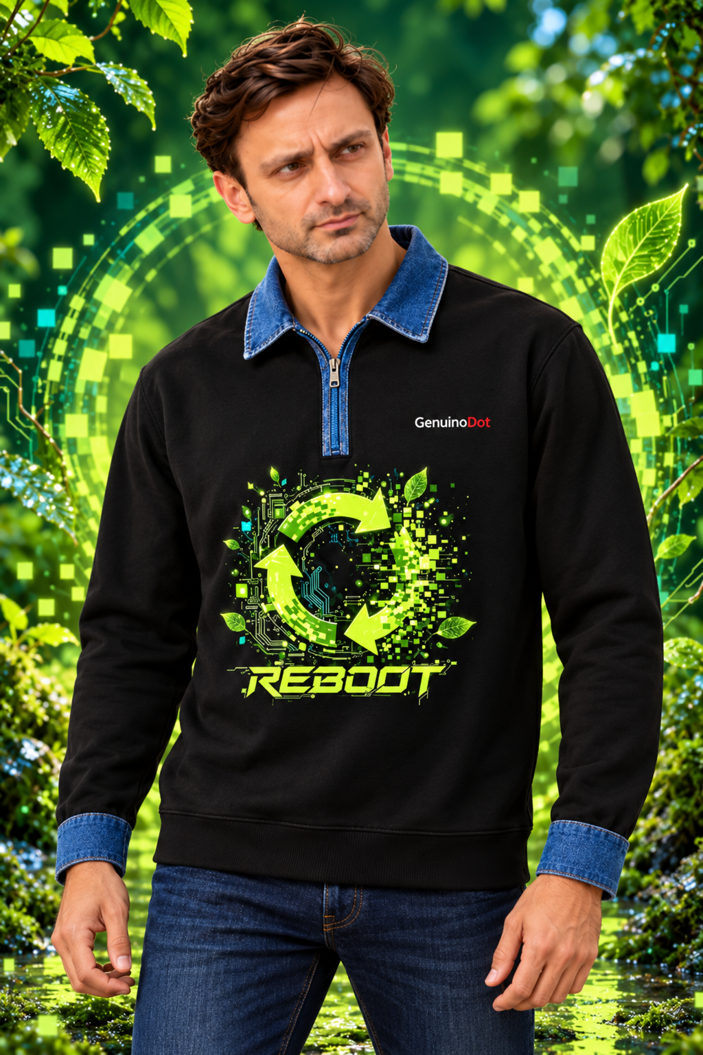 Reboot Eco-Tech Pullover — Black Denim Collar