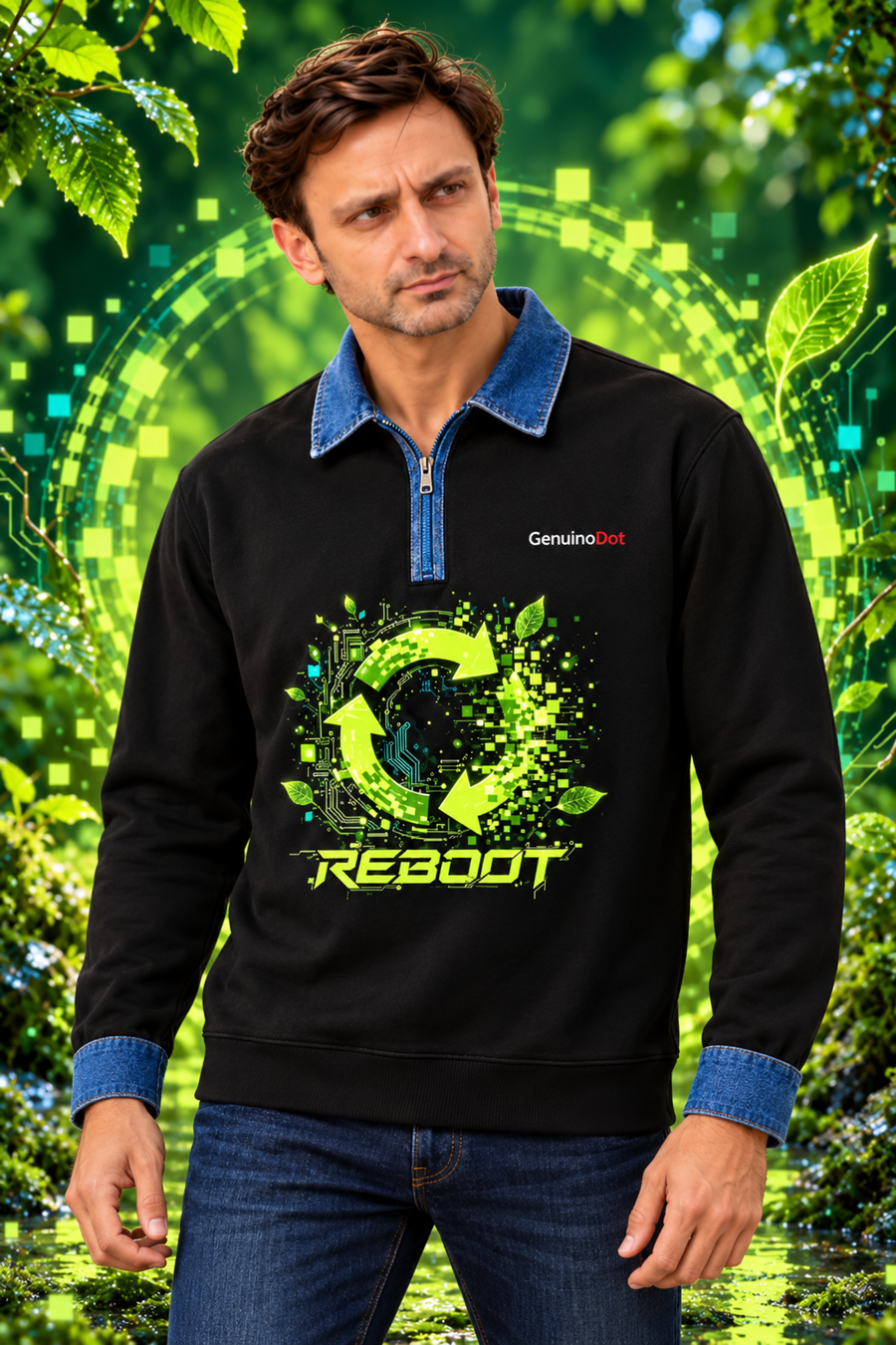 Reboot Eco-Tech Pullover — Black Denim Collar