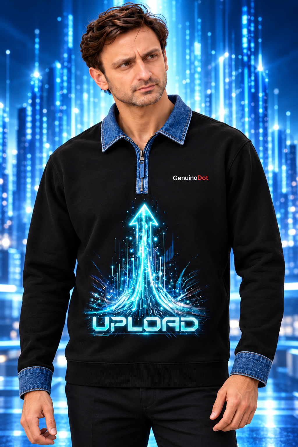 Upload Tech Pullover — Black Denim Collar