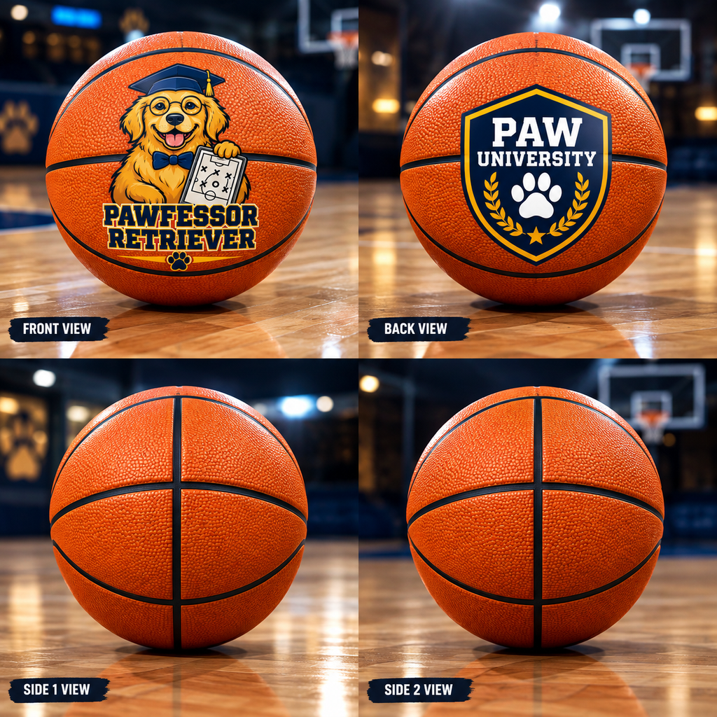 Pawfessor Retriever Signature Basketball — close-up