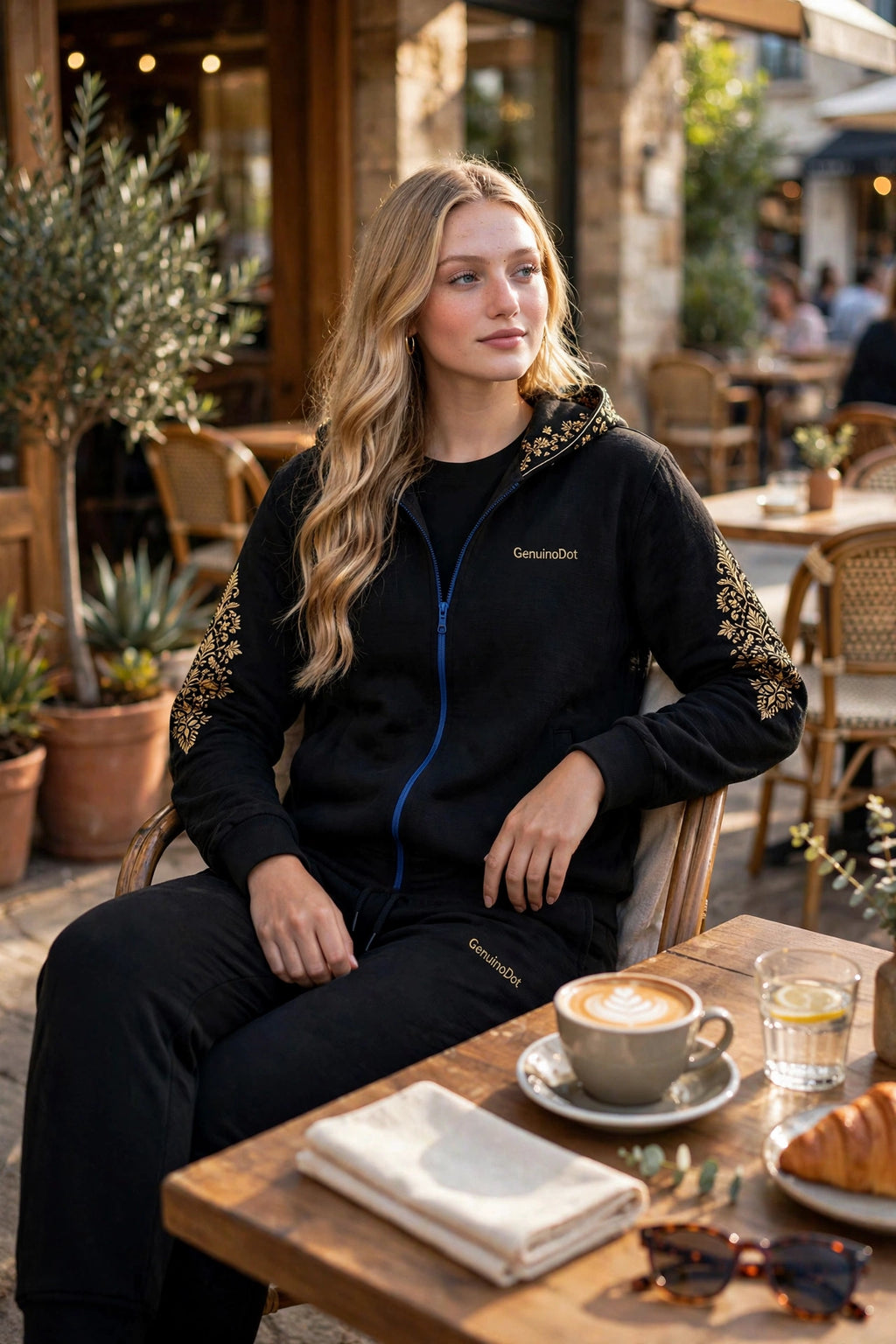 GenuinoDot Black Khaddar Tracksuit Set — back view