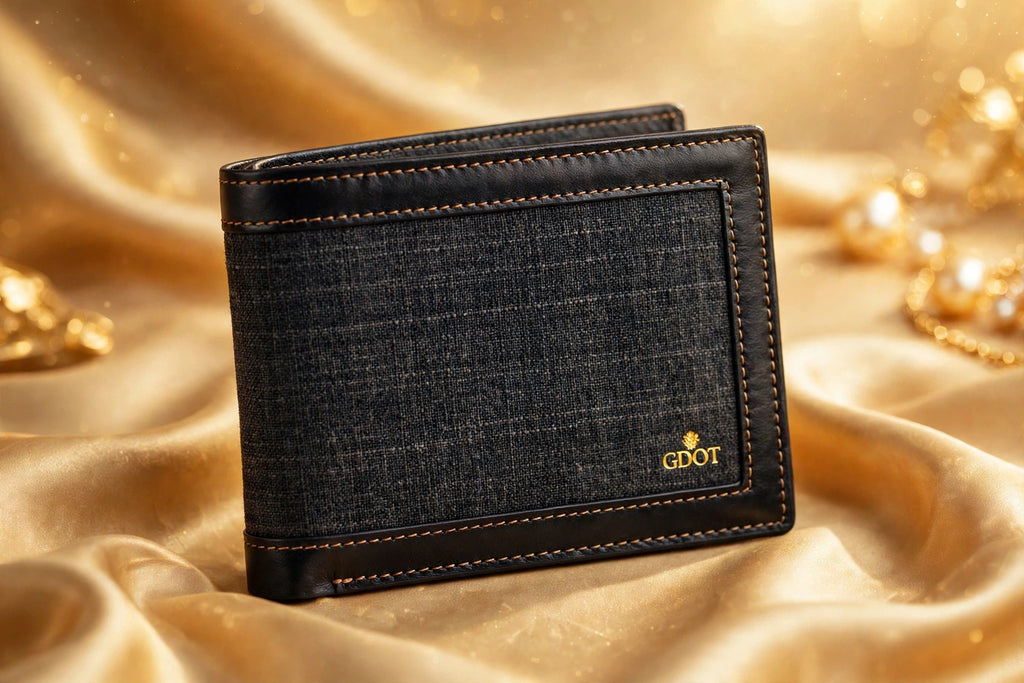GenuinoDot Khaddar Leather Wallet — Charcoal Bifold