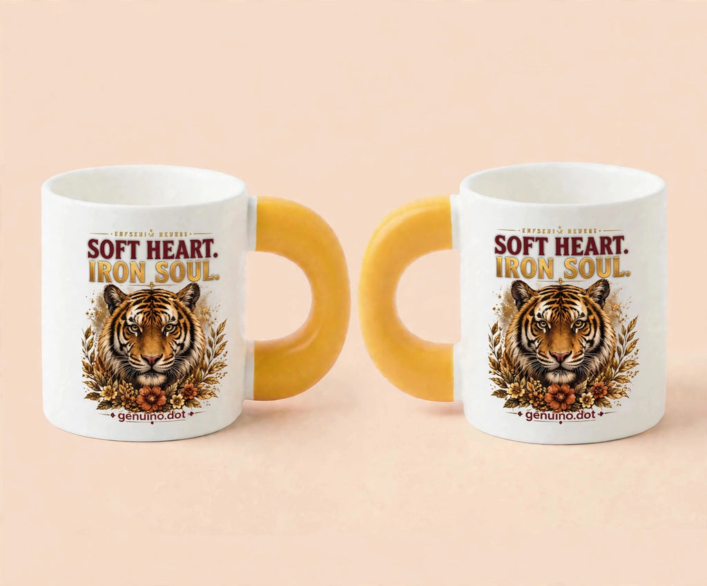 Tiger "SOFT HEART. IRON SOUL." Fat Mug — Golden Handle