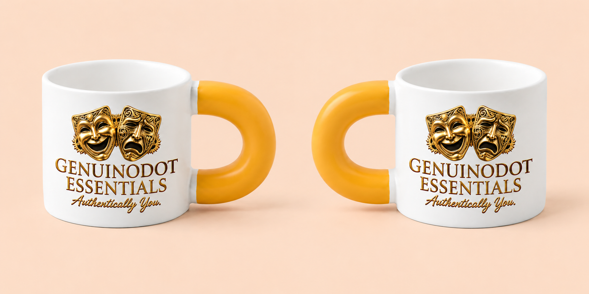 Golden Theater Masks Fat Mug — Golden Handle — front view