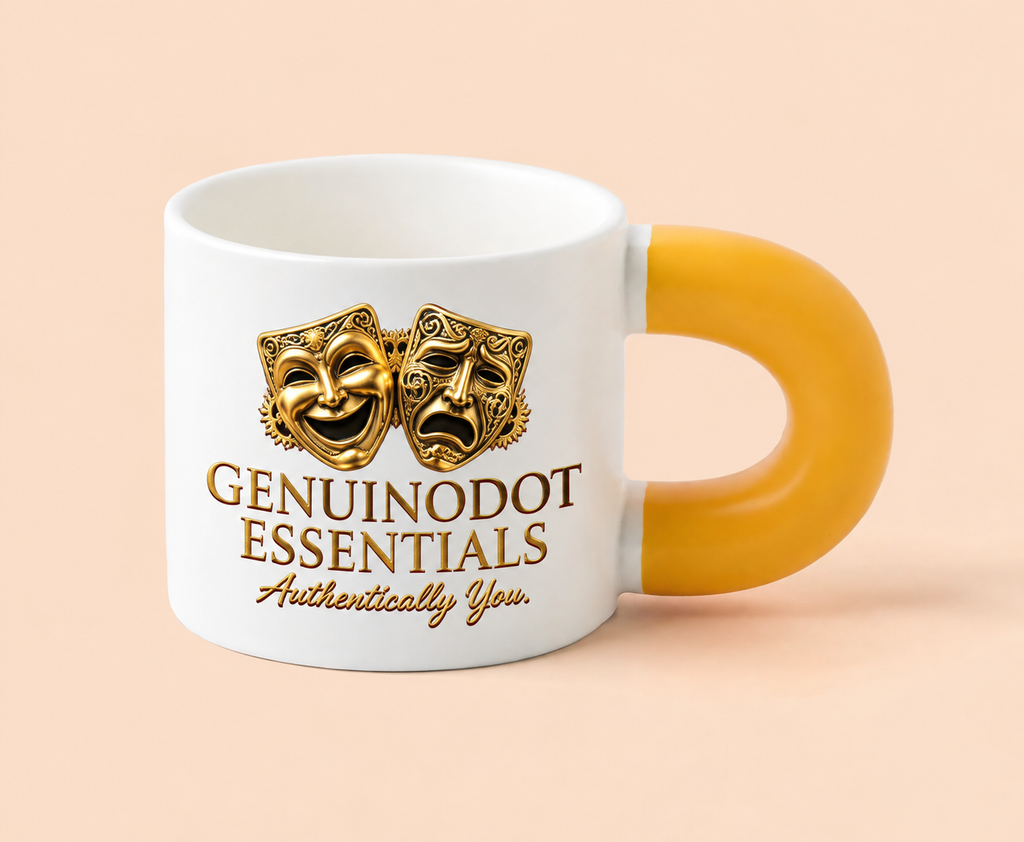 Golden Theater Masks Fat Mug — Golden Handle — lifestyle shot