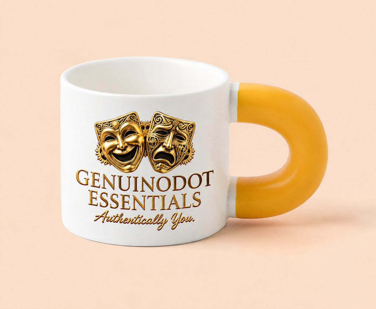 Golden Theater Masks Fat Mug — Golden Handle — lifestyle shot