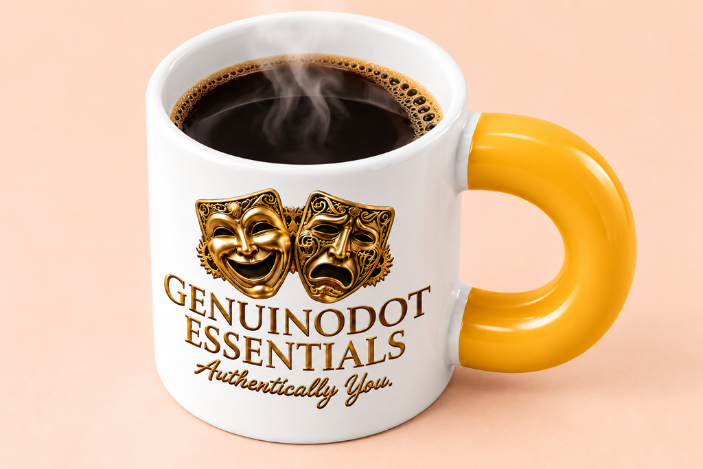 Golden Theater Masks Fat Mug — Golden Handle — side view