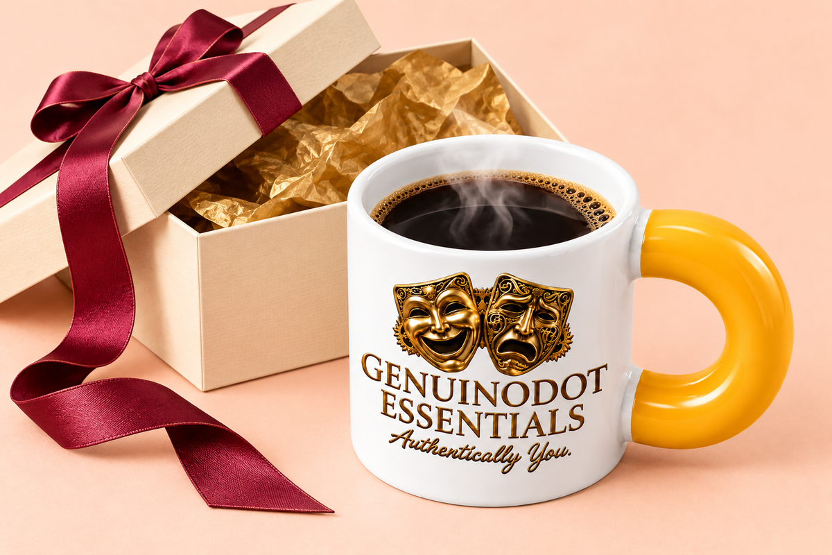 Golden Theater Masks Fat Mug — Golden Handle — detail shot