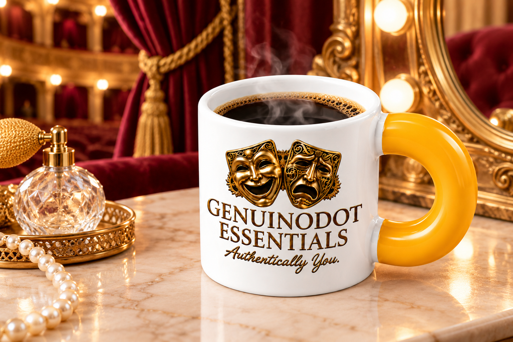 Golden Theater Masks Fat Mug — Golden Handle — back view