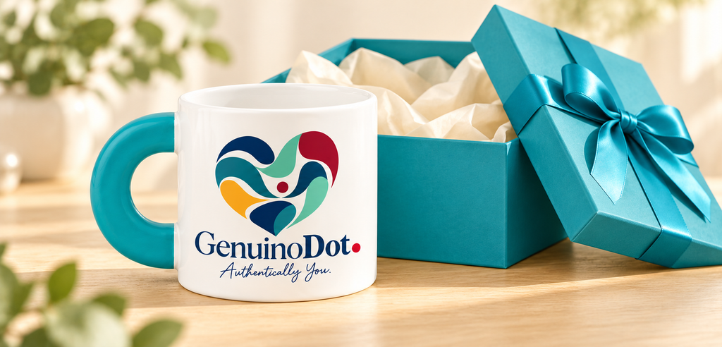 GenuinoDot Colorful Heart Fat Mug — front view