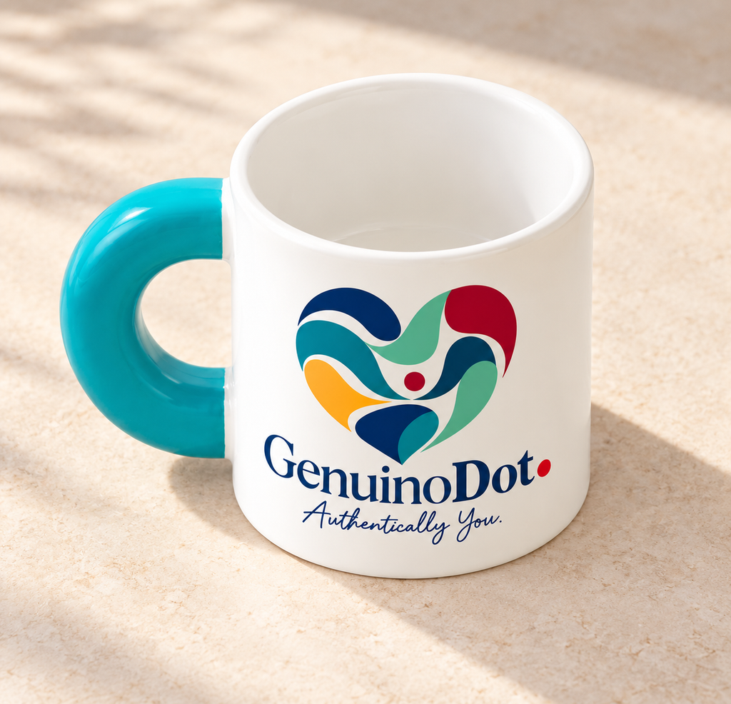 GenuinoDot Colorful Heart Fat Mug — lifestyle shot