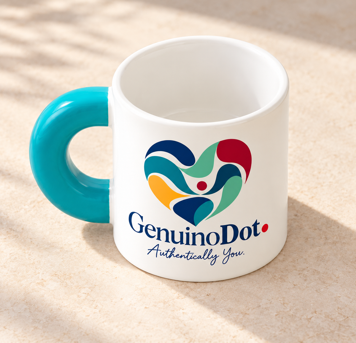 GenuinoDot Colorful Heart Fat Mug — lifestyle shot