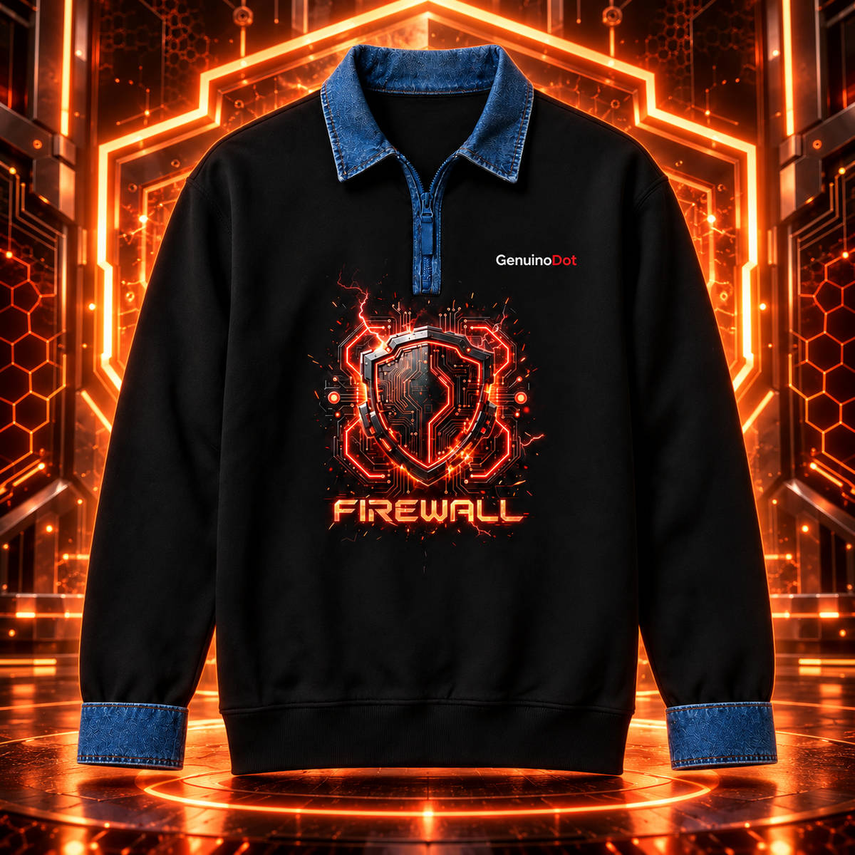 Firewall Cybersecurity Pullover — Black Tech Sweatshirt — front view