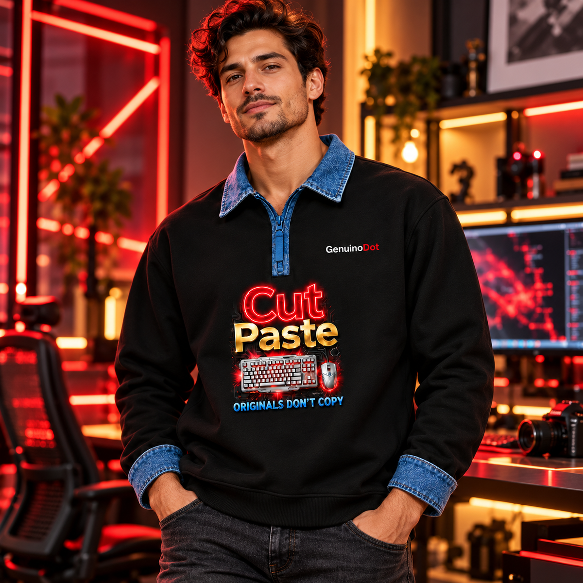 Cut/Paste Tech Street Pullover — Black Quarter-Zip — back view