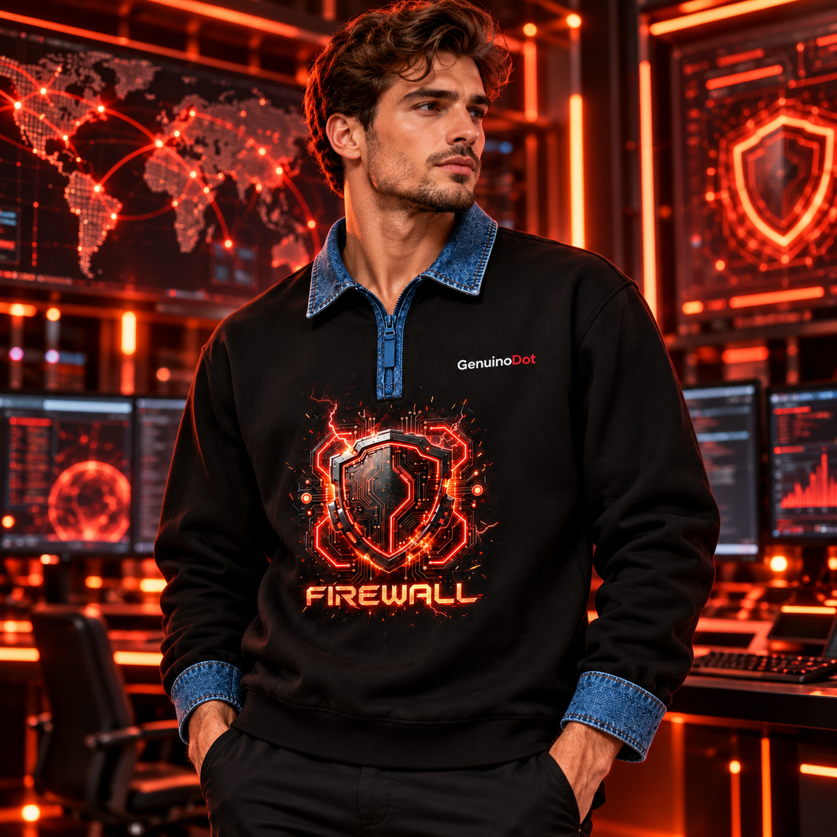 Firewall Cybersecurity Pullover — Black Tech Sweatshirt — back view