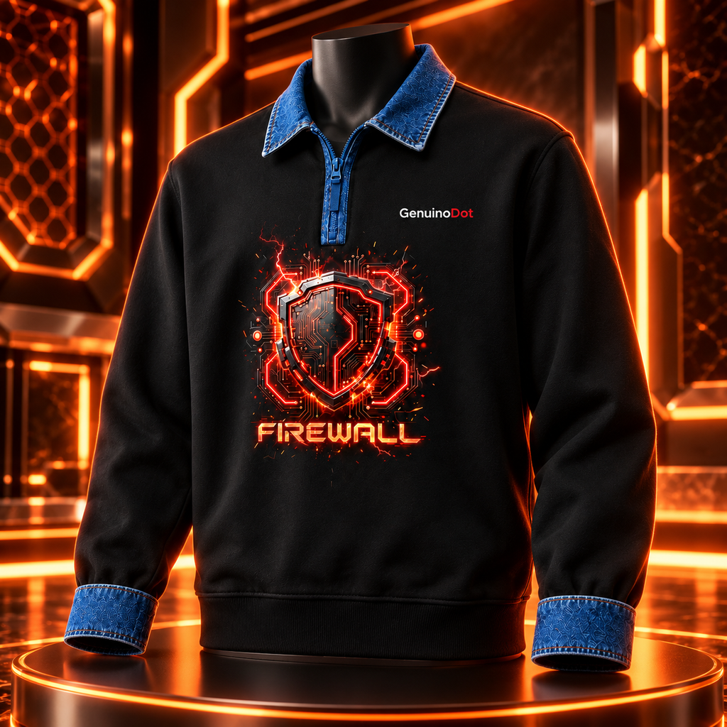 Firewall Cybersecurity Pullover — Black Tech Sweatshirt — detail shot
