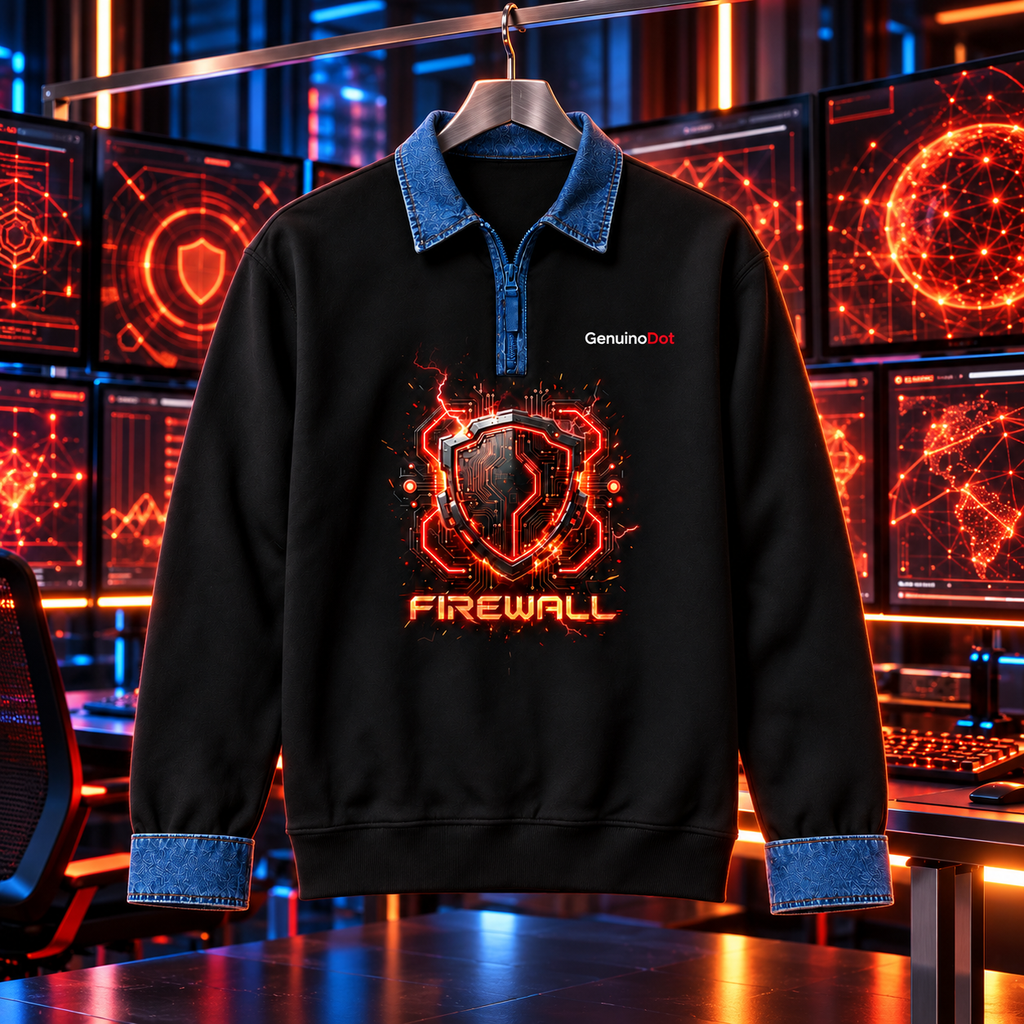 Firewall Cybersecurity Pullover — Black Tech Sweatshirt — close-up