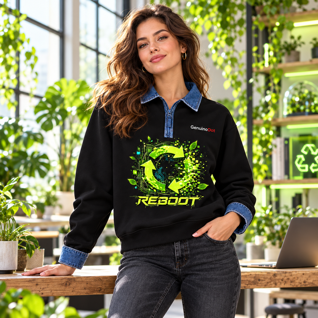 Reboot Eco-Tech Pullover — Black Denim Collar — back view