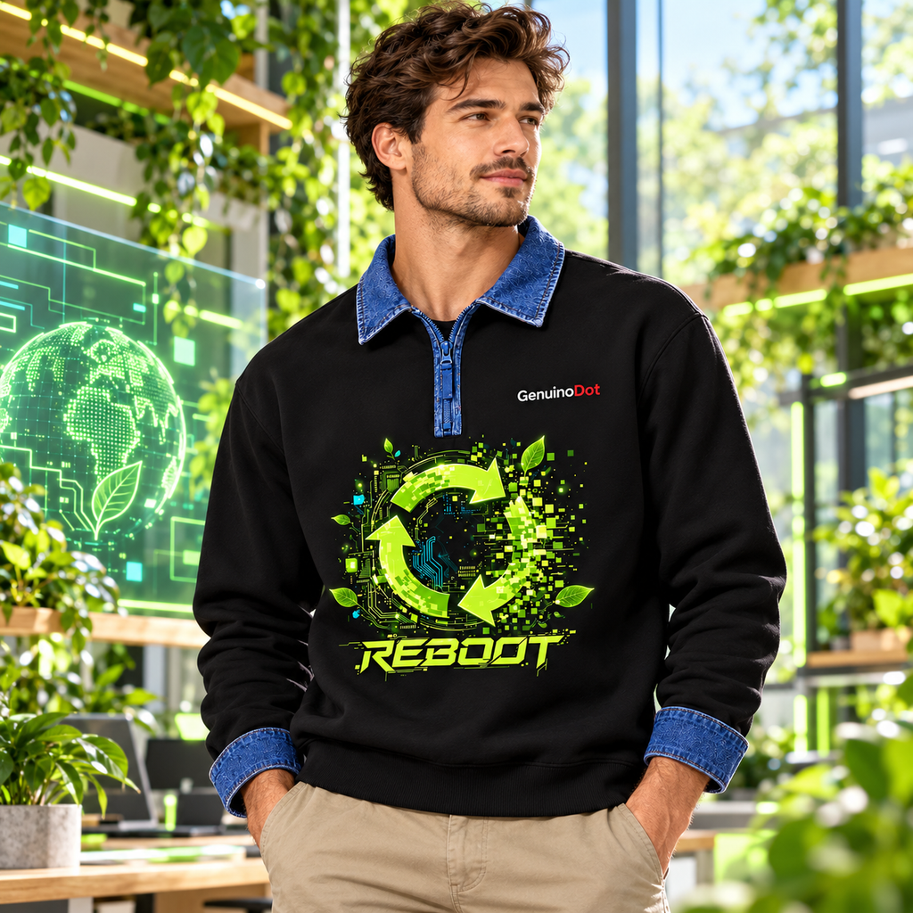 Reboot Eco-Tech Pullover — Black Denim Collar — detail shot