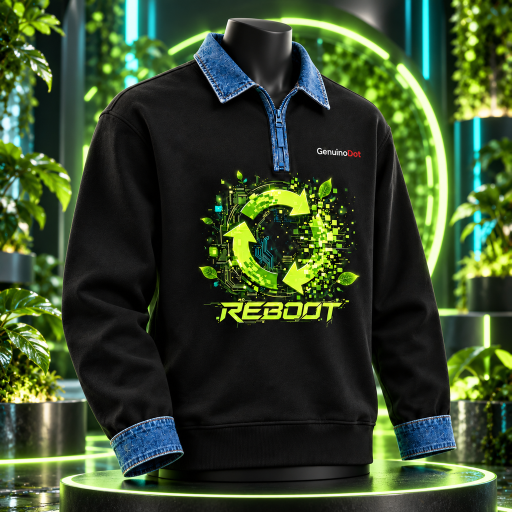 Reboot Eco-Tech Pullover — Black Denim Collar — side view