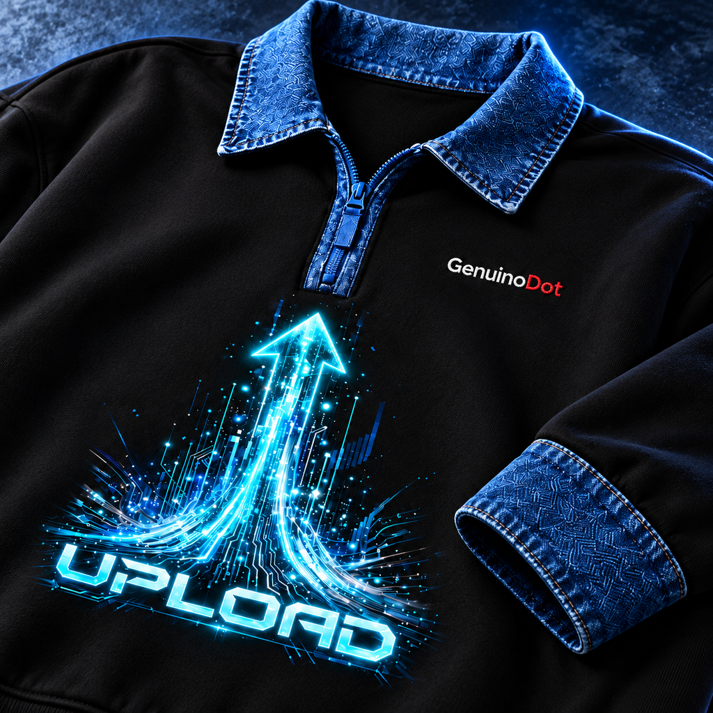 Upload Tech Pullover — Black Denim Collar — close-up