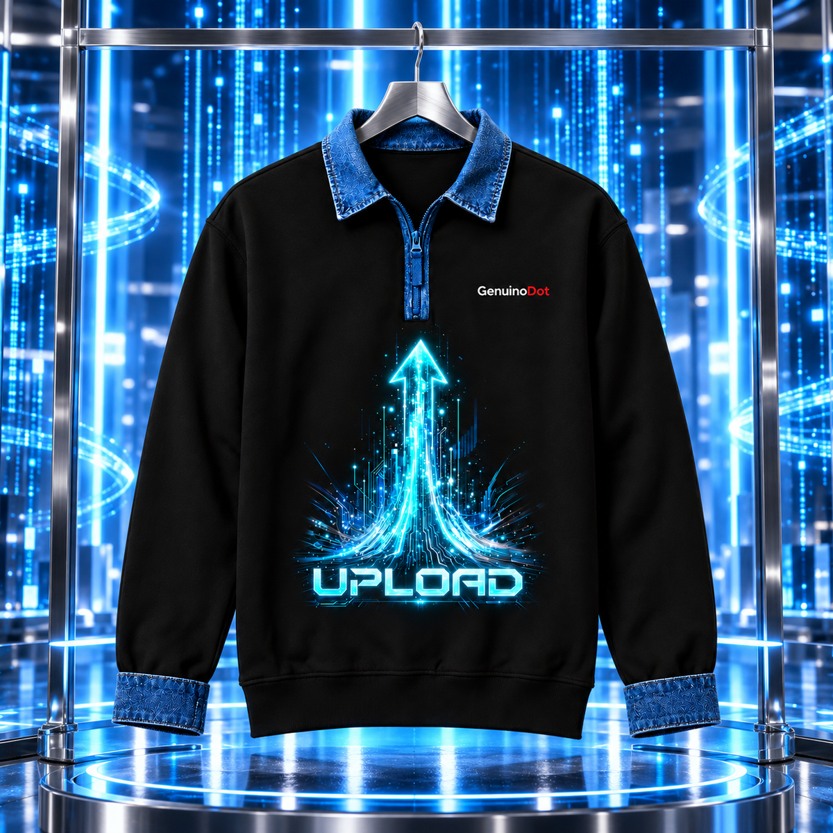 Upload Tech Pullover — Black Denim Collar — lifestyle shot