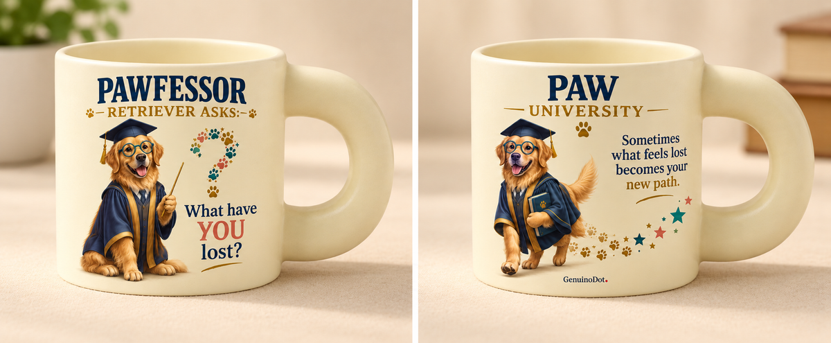 Pawfessor Retriever Motivational Mug — detail shot