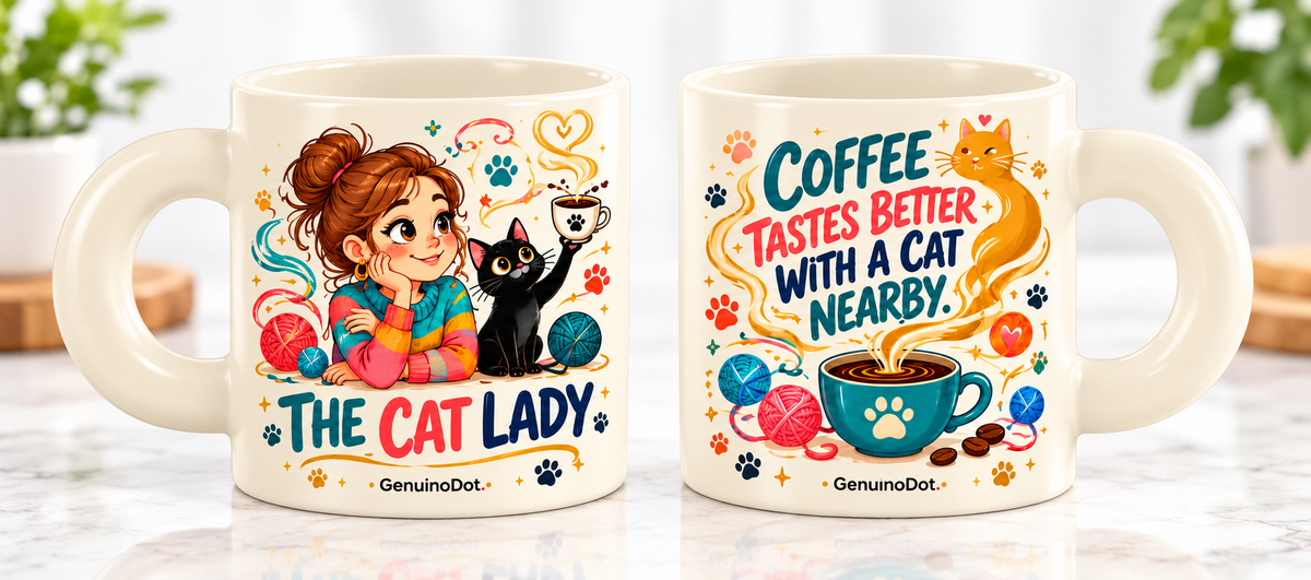 Cat Lady Two-Sided Coffee Mug — detail shot