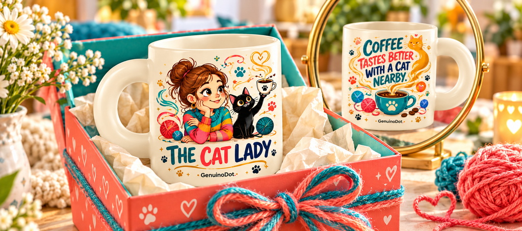 Cat Lady Two-Sided Coffee Mug — lifestyle shot