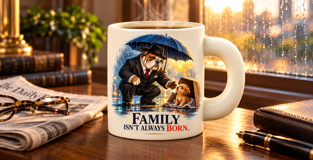The Dogfather Mug — Family by Choice — front view