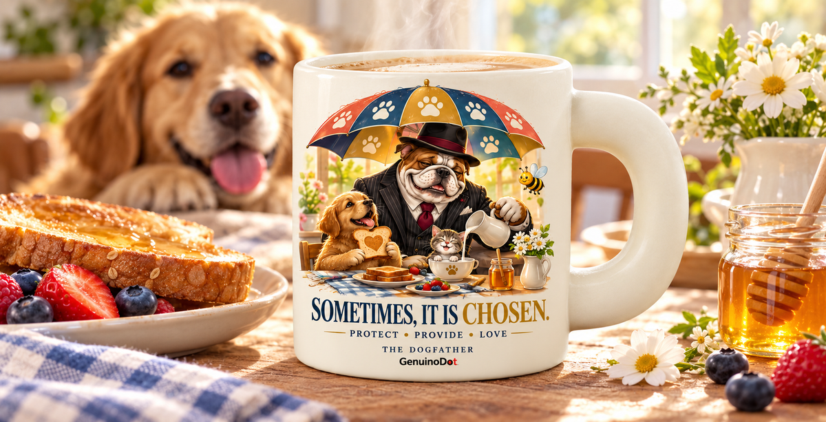 The Dogfather Mug — Family by Choice — back view