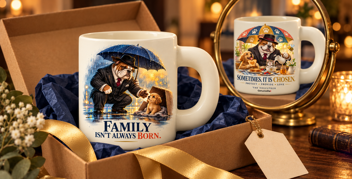 The Dogfather Mug — Family by Choice — detail shot