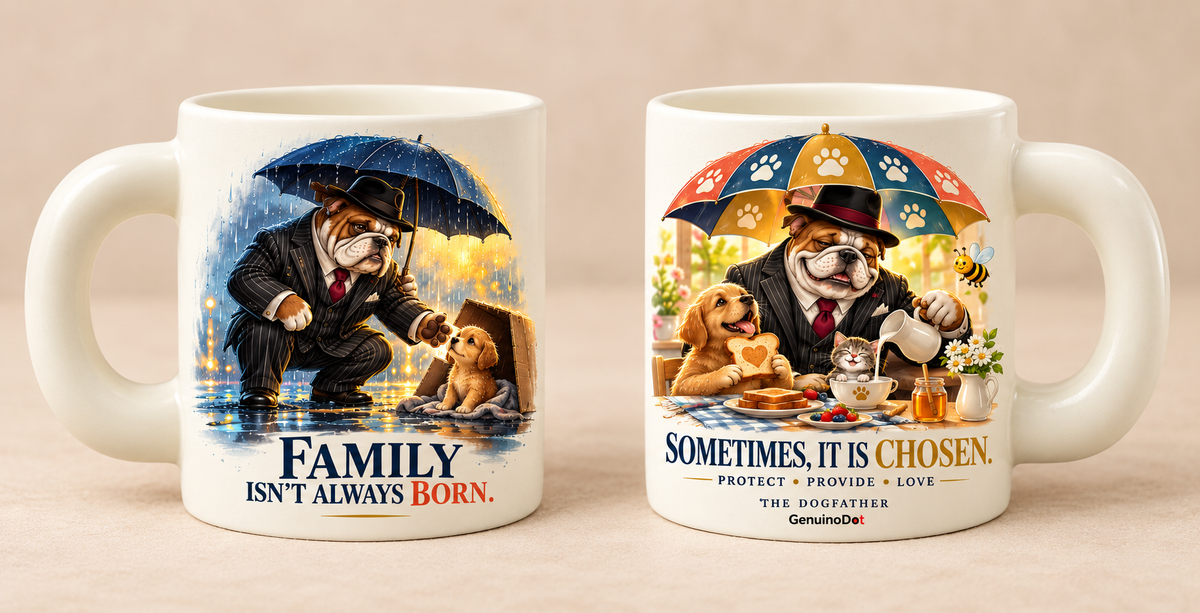 The Dogfather Mug — Family by Choice — side view