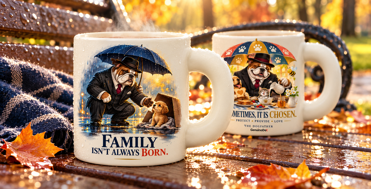 The Dogfather Mug — Family by Choice — lifestyle shot