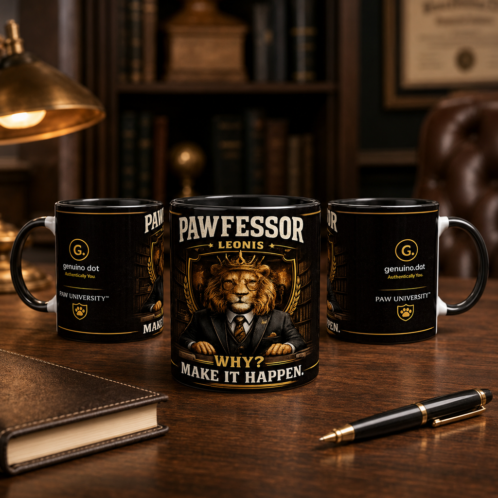 Pawfessor Leonis™ “Why? Make It Happen.” Motivational Mug | PAW University Leadership Gift