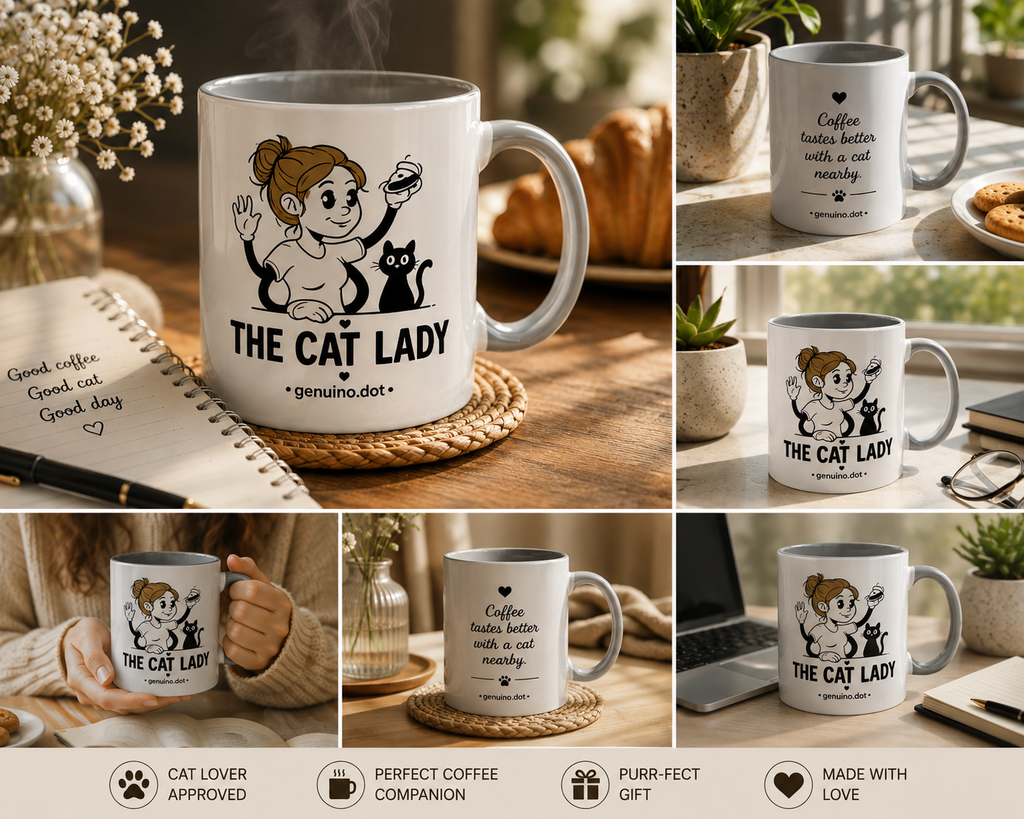 The Cat Lady™ Coffee Mug | Cute Cat Lover Ceramic Mug | 11oz | genuino.dot