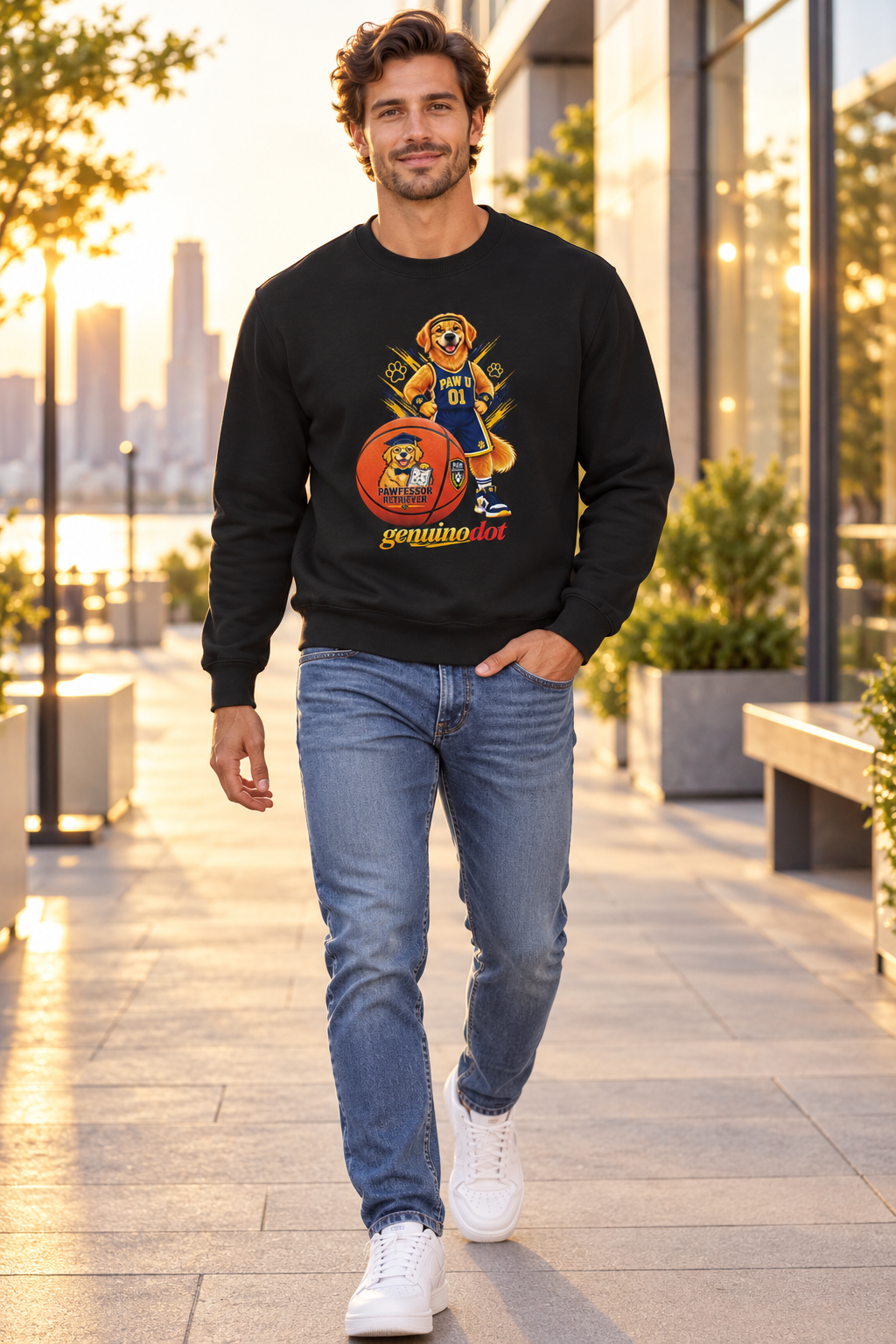 Pawfessor Retriever Basketball Sweatshirt — back view