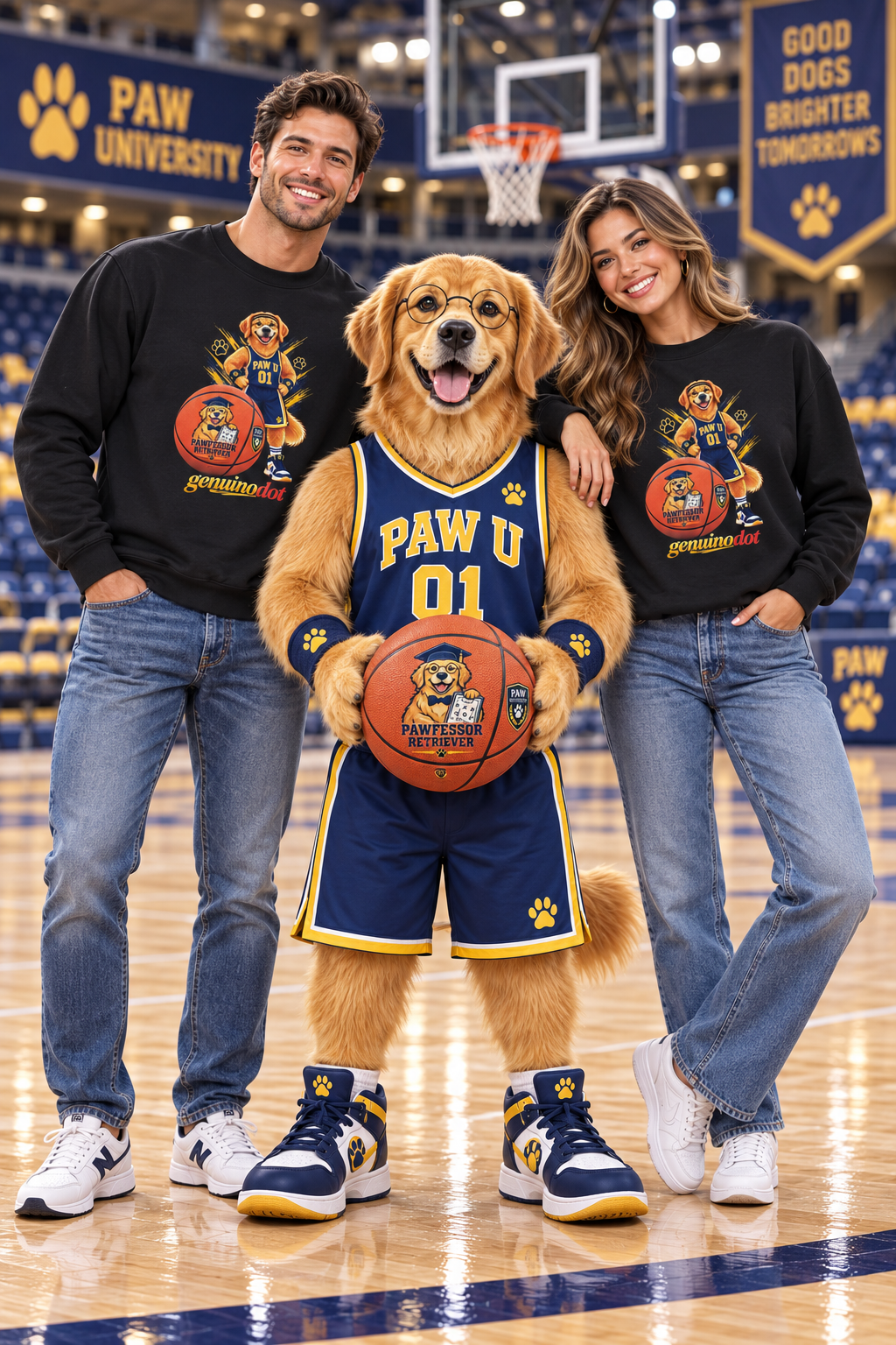 Pawfessor Retriever Basketball Sweatshirt — front view