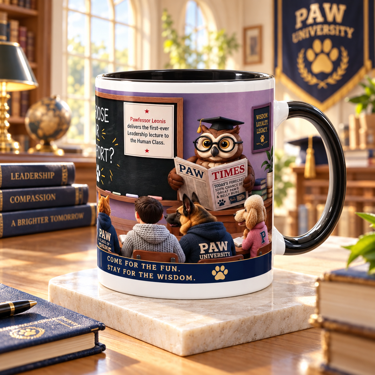 PAW University™ "Purpose or Comfort?" Mug — front view