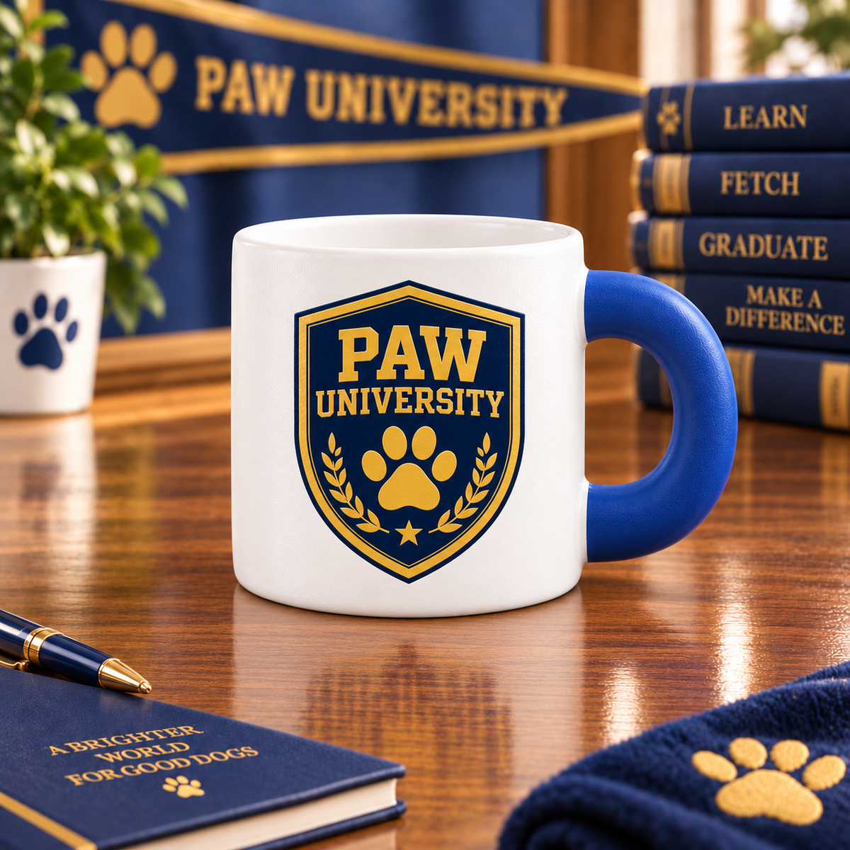 Pawfessor Retriever Graduation Mug — back view
