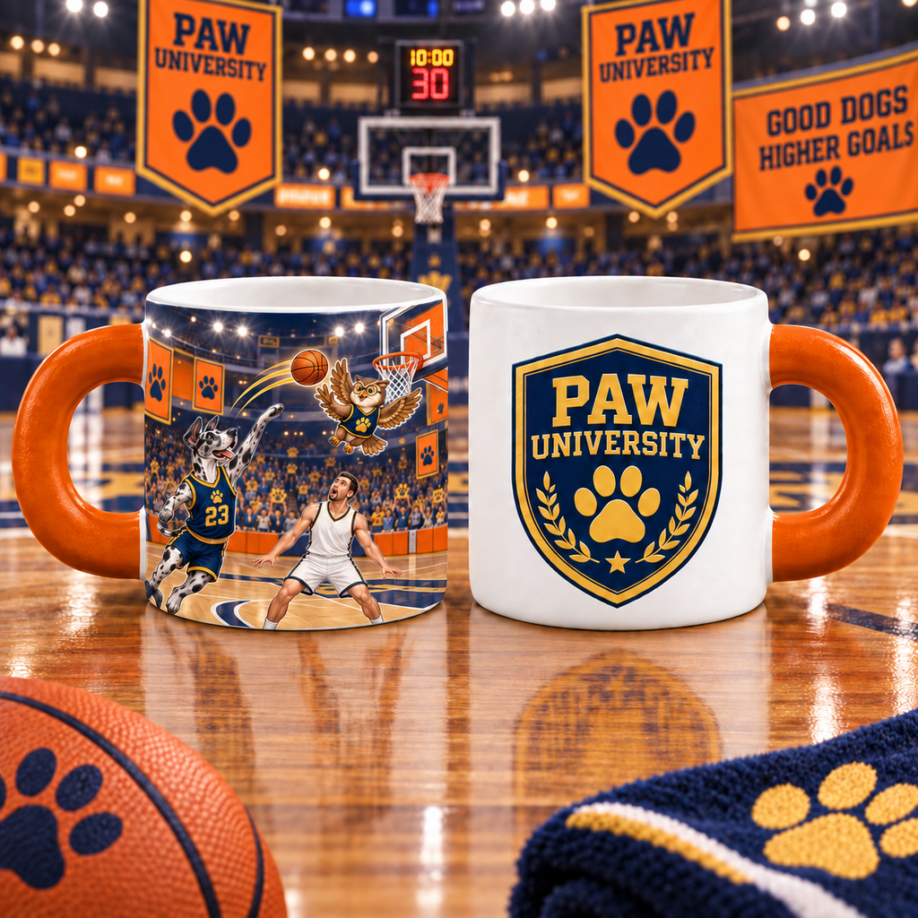 Pawfessor Dane & Owl Basketball Mug