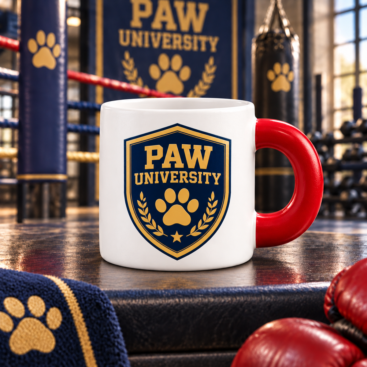 Pawfessor Bully Boxing Mug — PAW University — back view