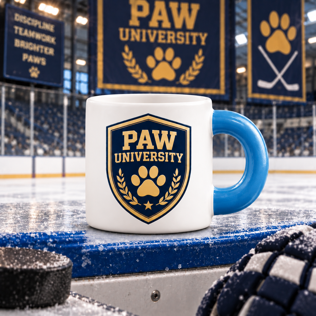 Pawfessor Husky Hockey Mug — PAW University — back view