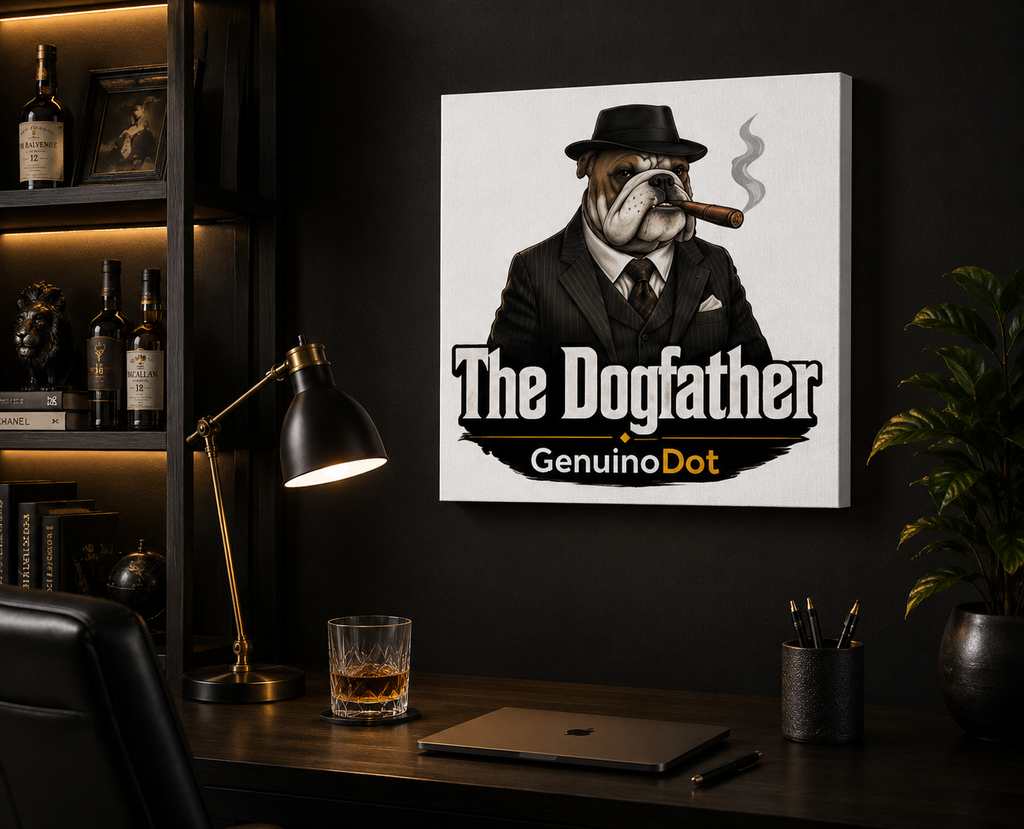 The Dogfather™ Canvas Wall Art | Premium Bulldog Mafia Decor | 8×8 Inch