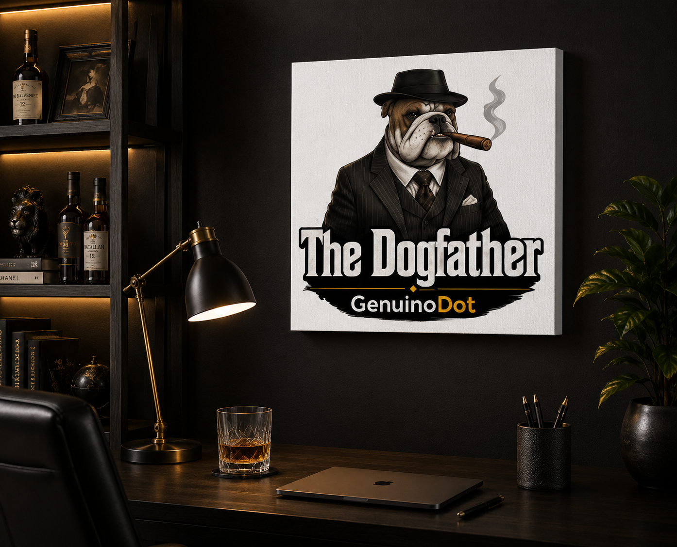 The Dogfather™ Canvas Wall Art | Premium Bulldog Mafia Decor | 8×8 Inch