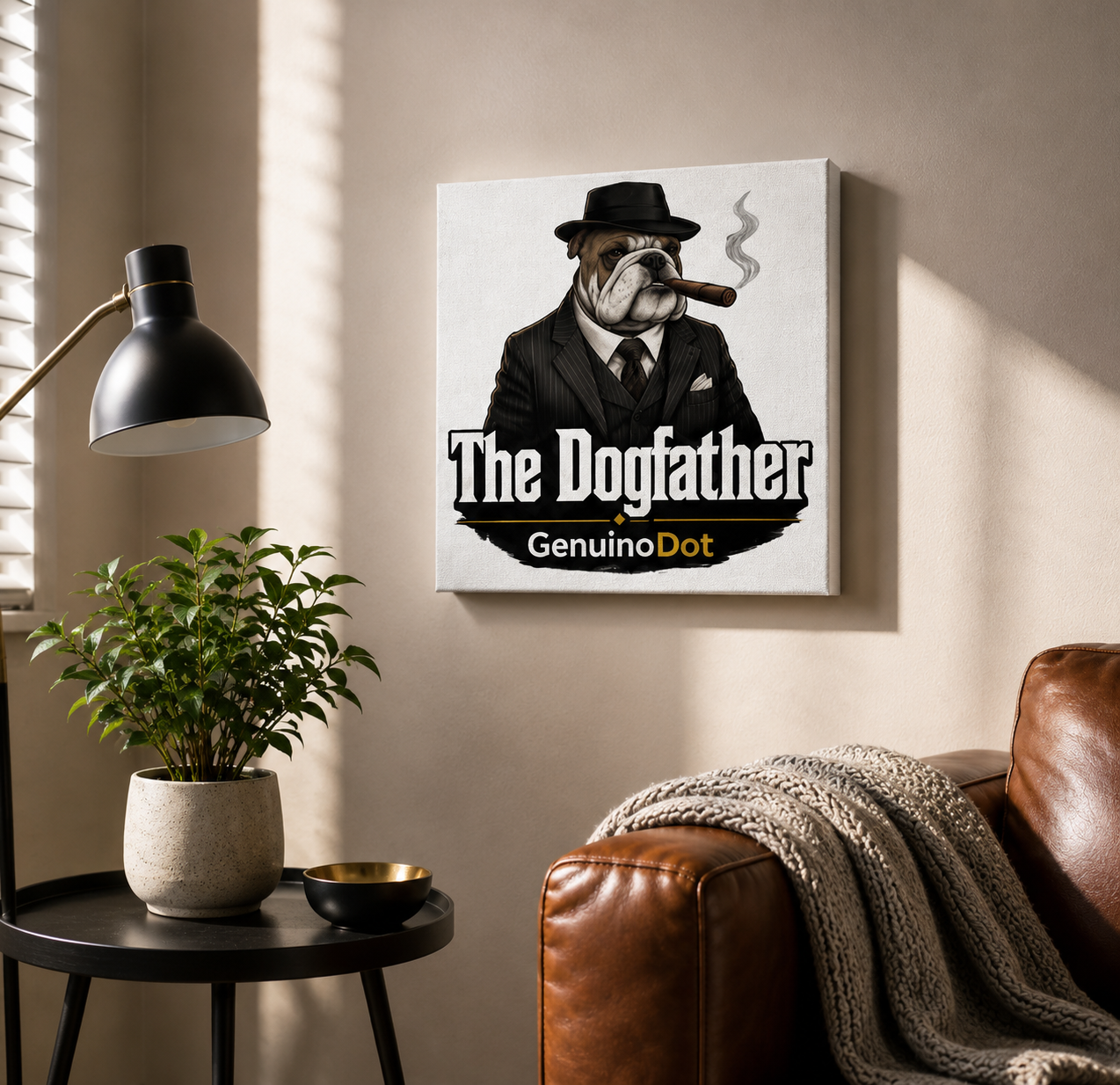 The Dogfather™ Canvas Wall Art | Premium Bulldog Mafia Decor | 8×8 Inch